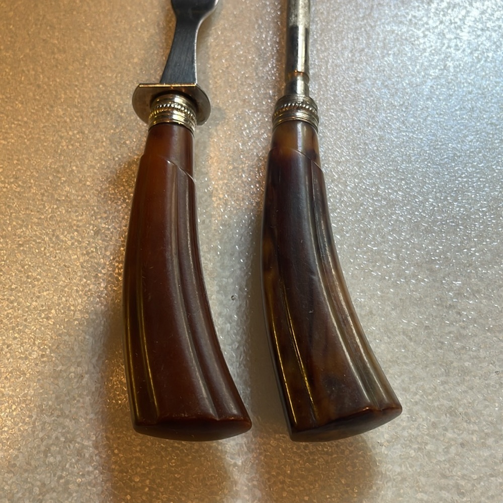 Vintage Cast Steel Knife Sharpening /Can Opener, Fork Marbled Bakelite Handle - Picture 4 of 10